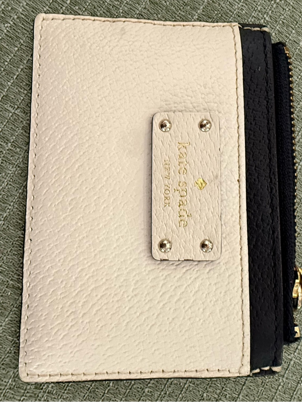 kate spade Cream and Black Leather Card Holder with Gold Accent